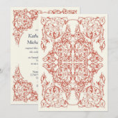 Huwelijksuitnodiging met Corner Flourish (Kardinaa Kaart (Voorkant / Achterkant)