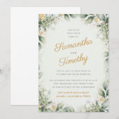 Huwelijksuitnodiging met eucalyptus- en gouden kra kaart (Voorkant / Achterkant)