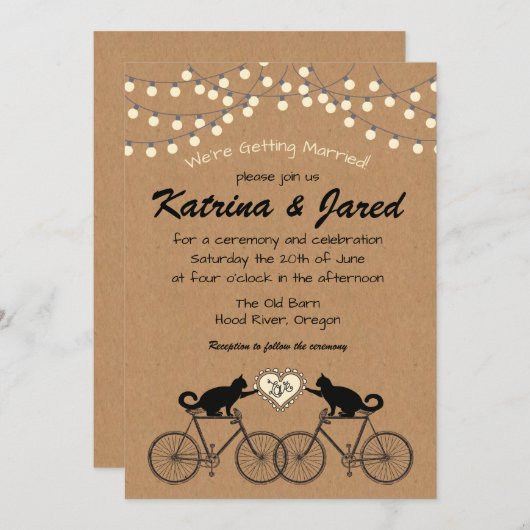 Huwelijksuitnodiging met Feestverlichting en Katte Kaart (Voorkant / Achterkant)