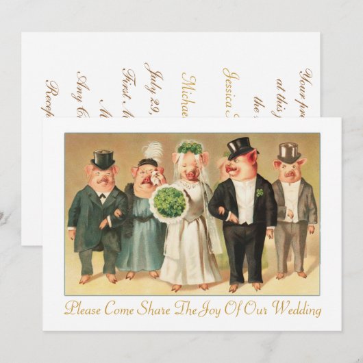 Huwelijksuitnodiging met Formele Varken Bruids Par Kaart (Voorkant / Achterkant)