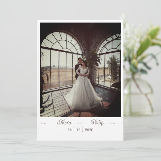 Huwelijksuitnodiging met foto kaart (Staand voorkant)