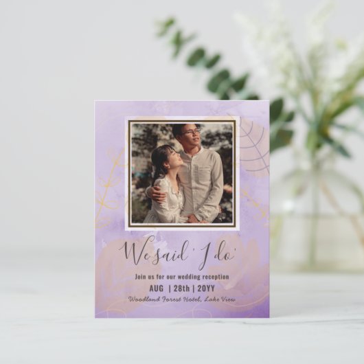 Huwelijksuitnodiging met foto van het koppel met e (Staand voorkant)