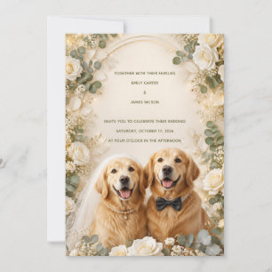 Huwelijksuitnodiging met Golden Retriever Elegan Kaart
