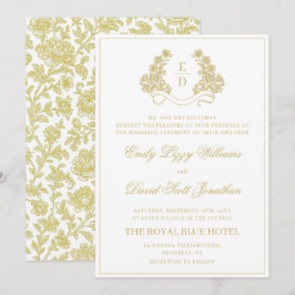 Huwelijksuitnodiging met gouden en witte monogram kaart