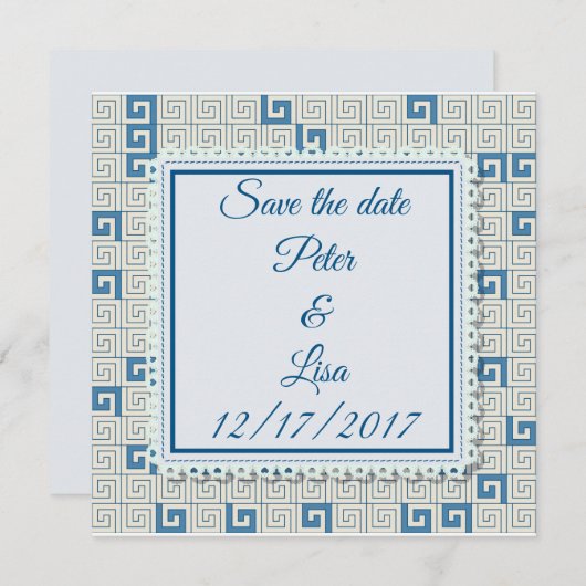 Huwelijksuitnodiging met Grieks patroon Save The Date (Voorkant / Achterkant)