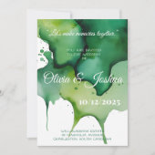 Huwelijksuitnodiging met groene Waterverf Stain Kaart (Voorkant)