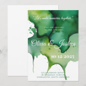 Huwelijksuitnodiging met groene Waterverf Stain Kaart (Voorkant / Achterkant)