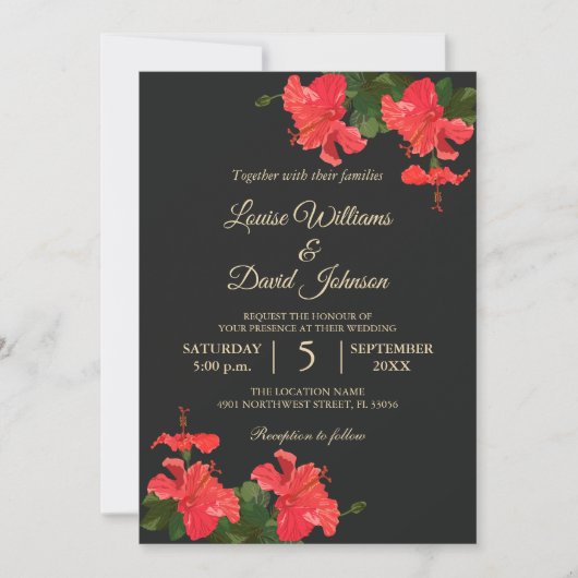 Huwelijksuitnodiging met heldere hibiscusbloem kaart (Voorkant)