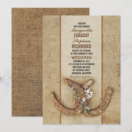 Huwelijksuitnodiging met Hoefijzers Kaart (Voorkant / Achterkant)