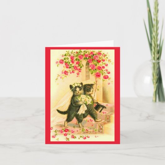 Huwelijksuitnodiging met kitten bruid en bruidegom (Voorkant)