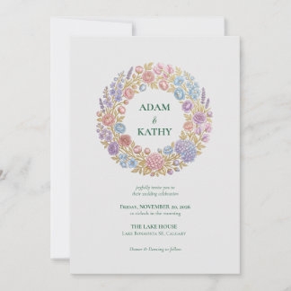 Huwelijksuitnodiging met krans van wilde bloemen kaart