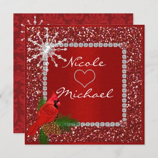 Huwelijksuitnodiging met KRISTALLEN SNEEWVLK Kaart (Voorkant / Achterkant)