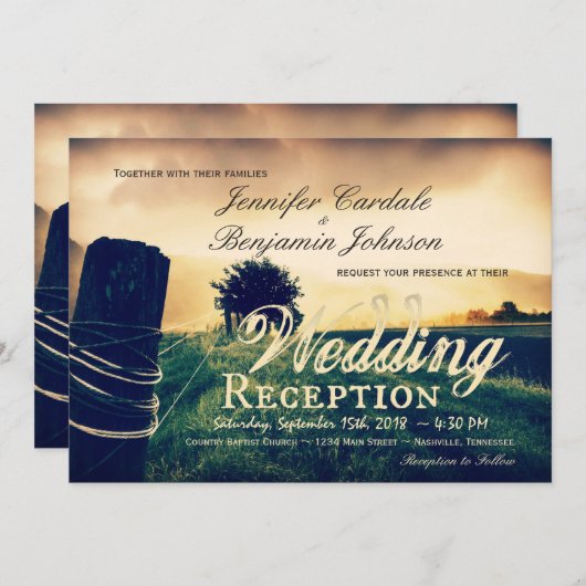 Huwelijksuitnodiging met landelijke afrasteringspa kaart (Voorkant / Achterkant)