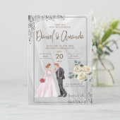 Huwelijksuitnodiging met paar afbeelding en rozen kaart (Staand voorkant)