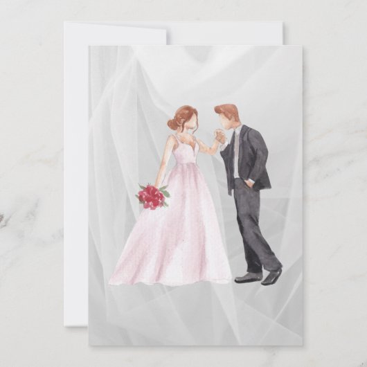 Huwelijksuitnodiging met paar afbeelding en rozen kaart (Achterkant)