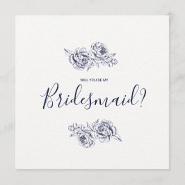 Huwelijksuitnodiging met pioenrozen in marineblauw kaart