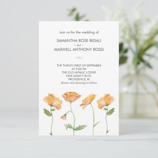 Huwelijksuitnodiging met QR Code Sinaasappel Flowe Kaart (Staand voorkant)