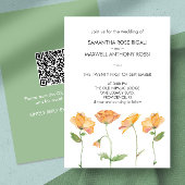 Huwelijksuitnodiging met QR Code Sinaasappel Flowe Kaart