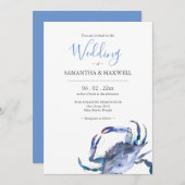 Huwelijksuitnodiging met QR Code Waterverf Krab Kaart (Voorkant / Achterkant)