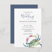 Huwelijksuitnodiging met QR Code Waterverf Krab Kaart (Voorkant / Achterkant)