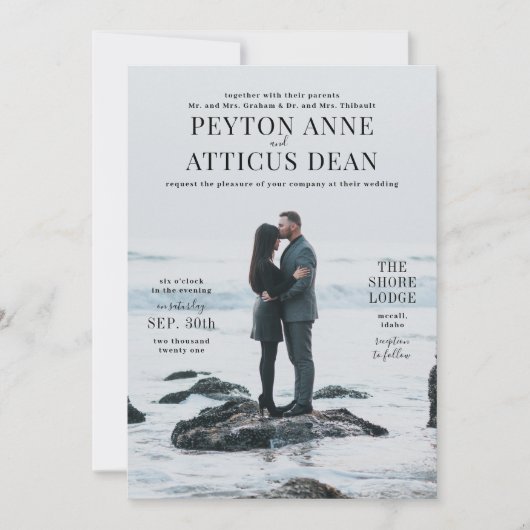 Huwelijksuitnodiging met verticale foto aankondiging (Voorkant)