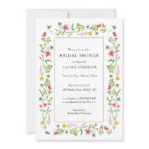 Huwelijksuitnodiging met wilde bloemen en bijen