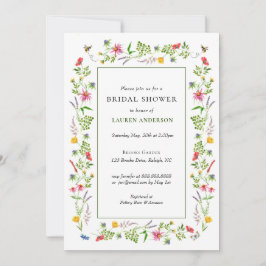 Huwelijksuitnodiging met wilde bloemen en bijen aankondiging