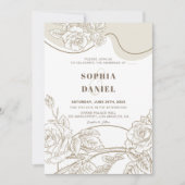Huwelijksuitnodiging met witte en beige rozen kaart (Voorkant)