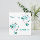 Huwelijksuitnodiging Mint Hart en Vlinders Kaart (Staand voorkant)