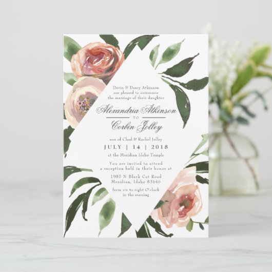 HUWELIJKSUITNODIGING | Moderne elegante blos Kaart (Staand voorkant)