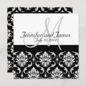 Huwelijksuitnodiging Monogram Damask Terug Uitzich Kaart (Voorkant / Achterkant)