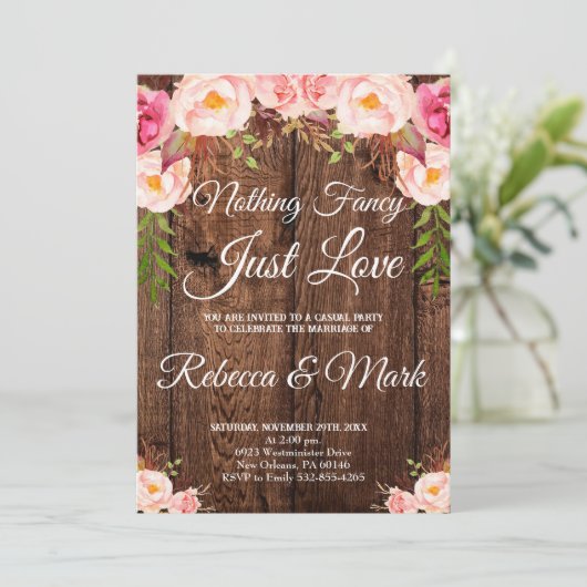 Huwelijksuitnodiging, niets Fancy alleen liefde Kaart (Staand voorkant)