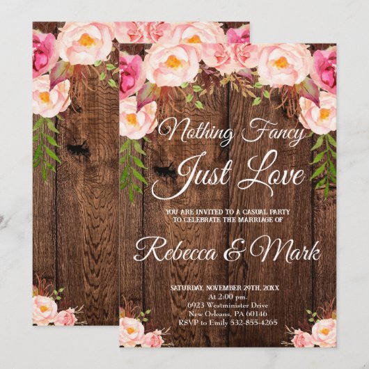 Huwelijksuitnodiging, niets Fancy alleen liefde Kaart (Voorkant / Achterkant)