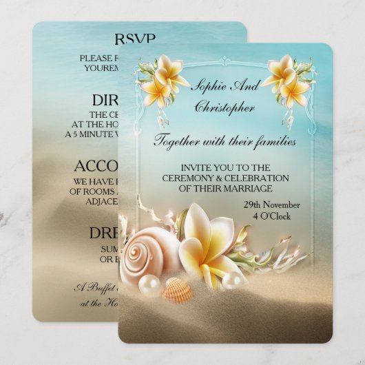 Huwelijksuitnodiging Ocean Beach Venue Kaart (Voorkant / Achterkant)