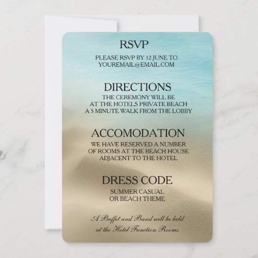 Huwelijksuitnodiging Ocean Beach Venue Kaart (Achterkant)