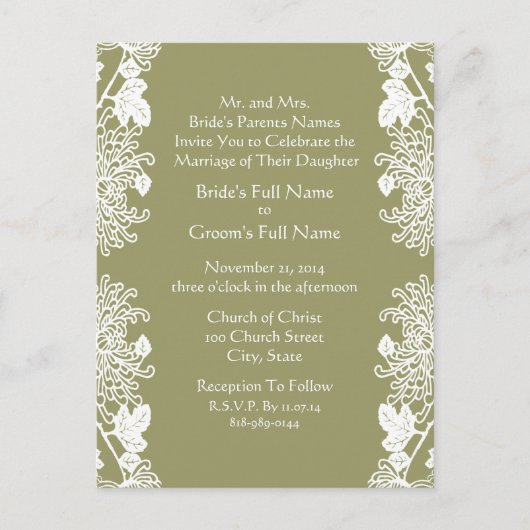 Huwelijksuitnodiging Olijfgroene Vintage Uitnodiging Briefkaart (Voorkant)
