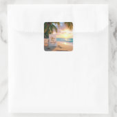 Huwelijksuitnodiging op een tropisch strand vierkante sticker (Tas)