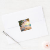 Huwelijksuitnodiging op een tropisch strand vierkante sticker (Envelop)