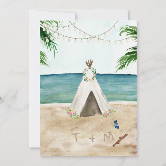 Huwelijksuitnodiging 'Op het strand' - Met pug Kaart (Achterkant)