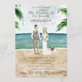 Huwelijksuitnodiging 'Op het strand' - Met pug Kaart