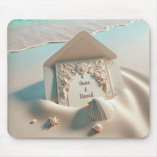 Huwelijksuitnodiging op het strand zand muismat (Voorkant)