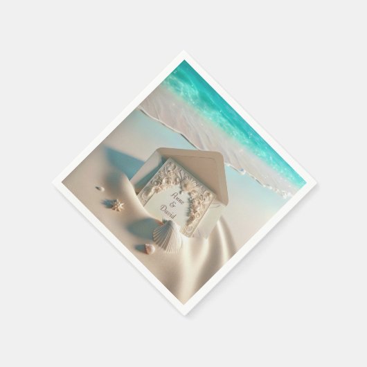 Huwelijksuitnodiging op het strand zand servet (Hoek)