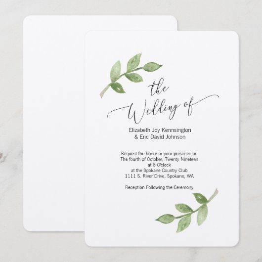 Huwelijksuitnodiging op Kraft papier met blad Kaart (Voorkant / Achterkant)