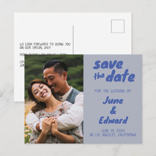 Huwelijksuitnodiging op maat gemaakte foto KOOP ZO Aankondigingskaart (Voorkant / Achterkant)