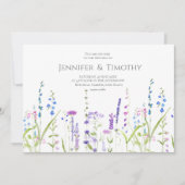 Huwelijksuitnodiging paarse blauwe wilde bloemen kaart (Voorkant)