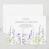 Huwelijksuitnodiging paarse blauwe wilde bloemen kaart (Voorkant / Achterkant)