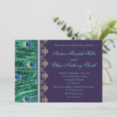 Huwelijksuitnodiging pauw diamanten paarse kaart (Staand voorkant)