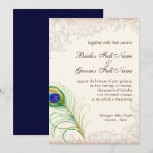 Huwelijksuitnodiging  pauwenveer geëtst kaart (Voorkant / Achterkant)