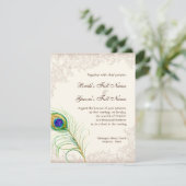 Huwelijksuitnodiging  pauwenveer geëtst kaart (Staand voorkant)