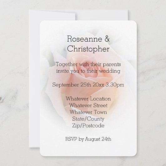 Huwelijksuitnodiging Peach Pink Rosebud Kaart (Achterkant)